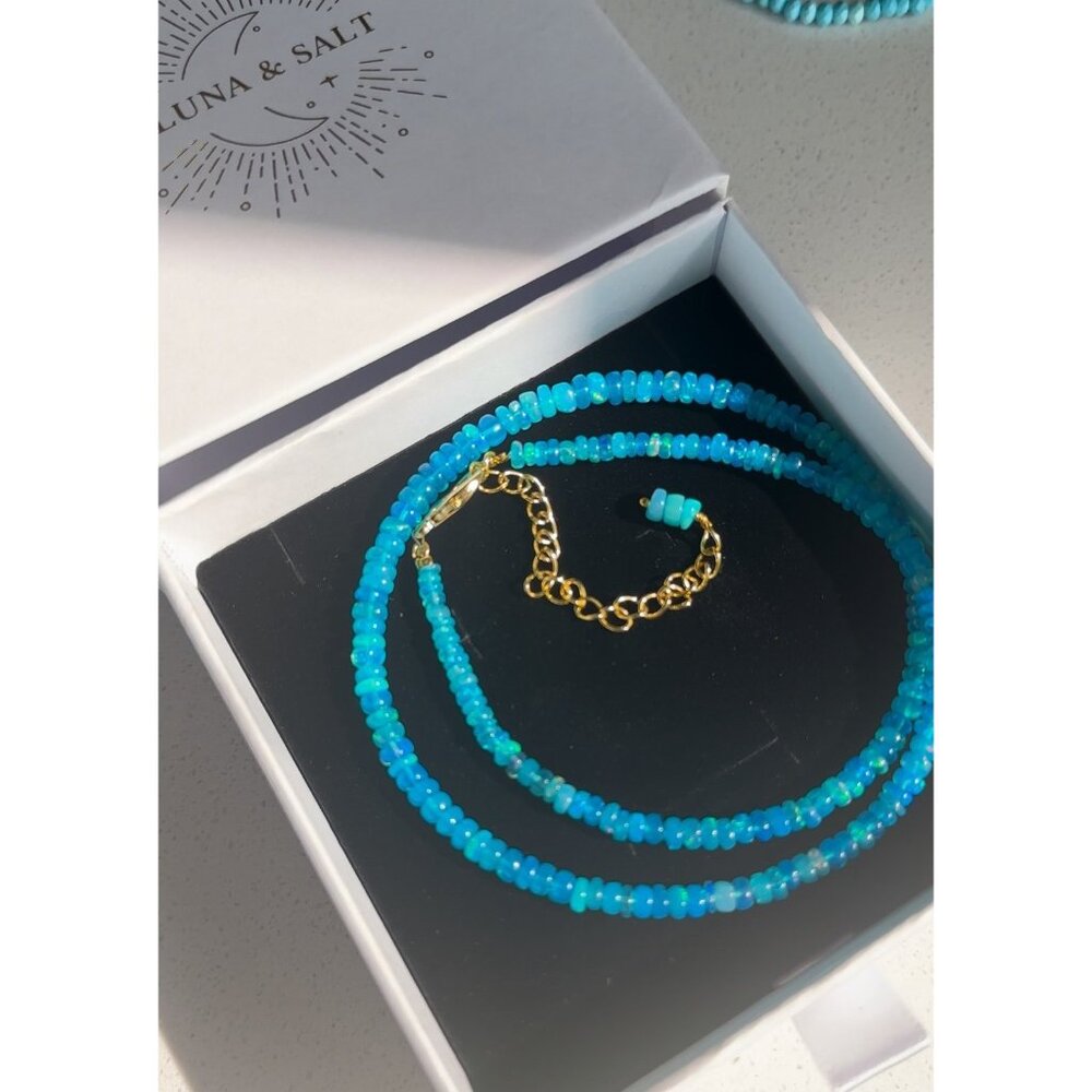 Paraiba Blue Opal Necklace Goddess Necklace Ethiopian Fire Opal Summer Jewelry